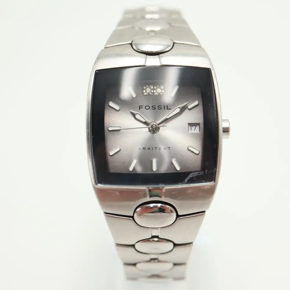 Fossil Arkitekt Silver Tone Square 26mm Womens Watch Steel FS2921 w New Battery